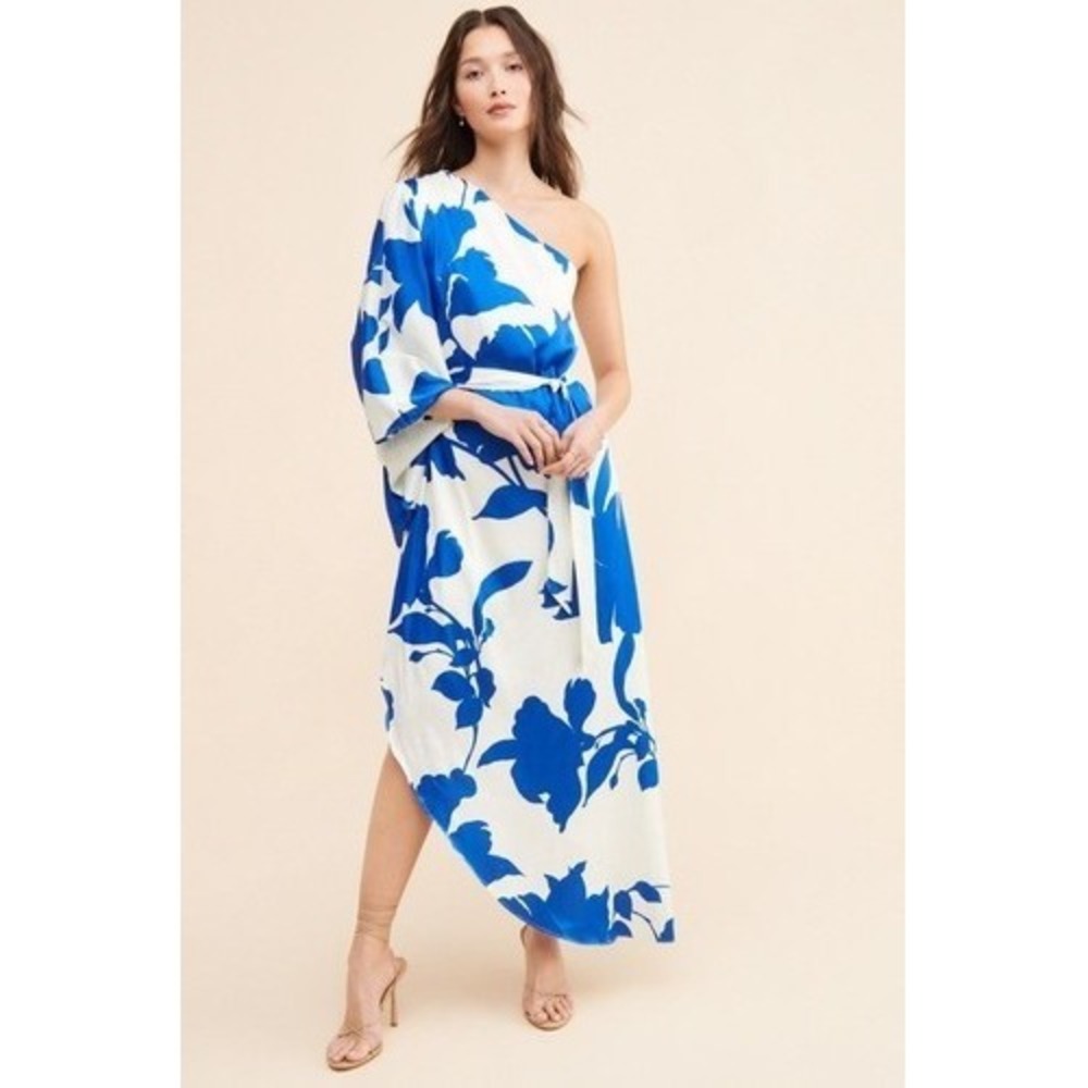 Hutch Satin One Shoulder Maxi Dress Floral Glam Elegant Chic Lux SZ 16 W A011411
